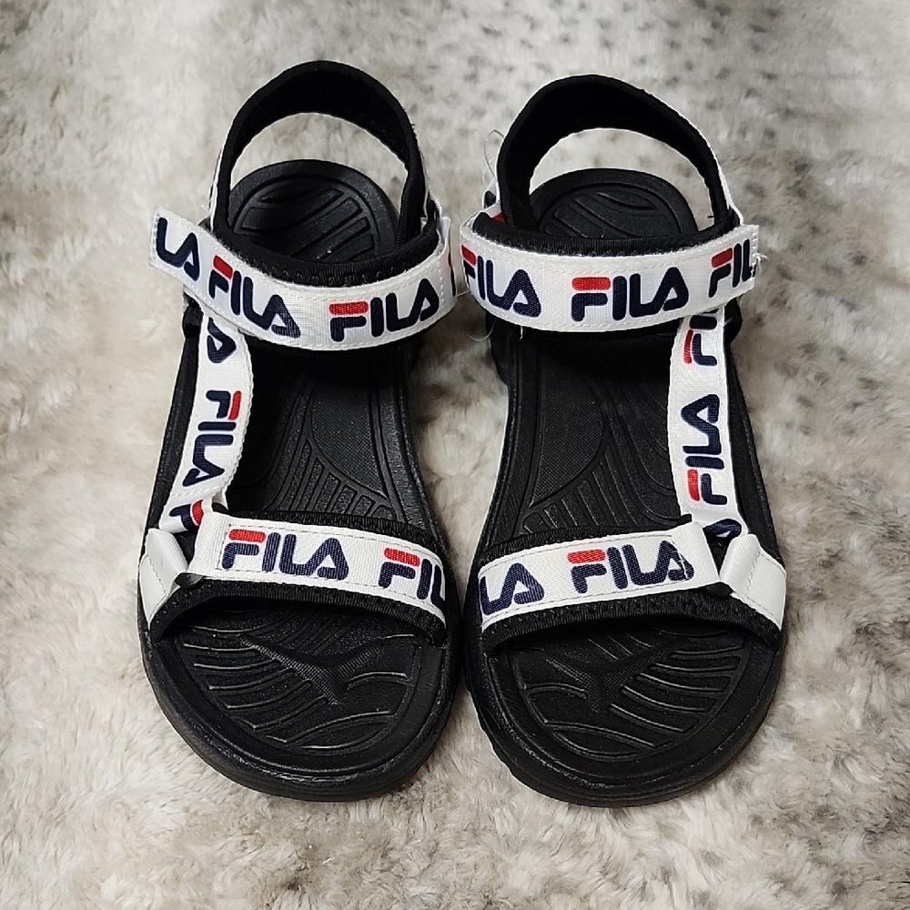 Fila Kids' Black Sandals with Logo Straps